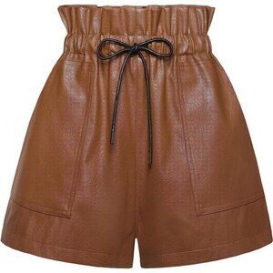 Brown color Faux High Waisted Wide Leg Sexy Shorts